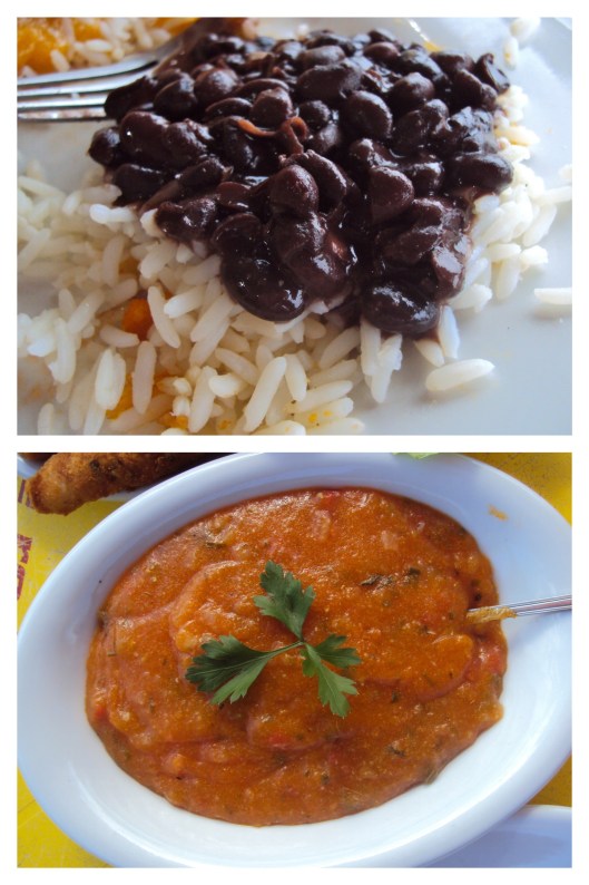 Feijão (thumbs up!) and pirão (thumbs down)